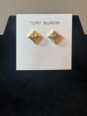 Tory Burch Gold Pyramid Logo Stud Earrings